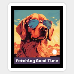 Golden Retriever Fetching Good Time Design Sticker